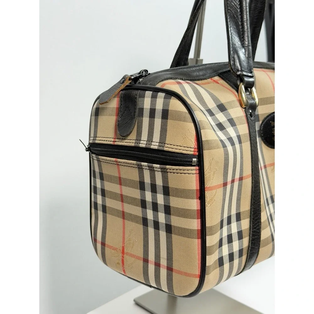 Burberrys Boston Bag Nova Check Shadow Horse Horse Logo beige Canvas 0049